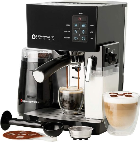 EspressoWorks 10 Pc All-In-One Barista Bundle Espresso Machine & Cappuccino Maker
