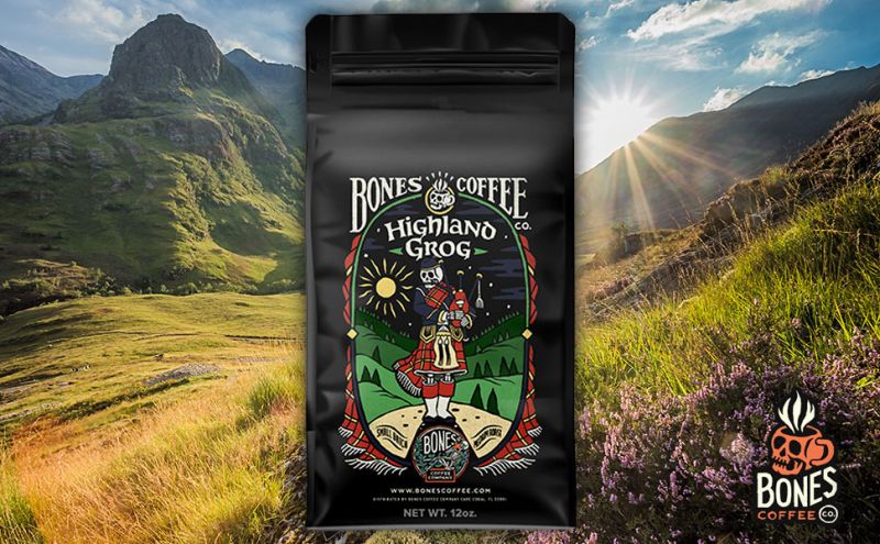 Bones Coffee Company Flavored Coffee Beans, Highland Grog